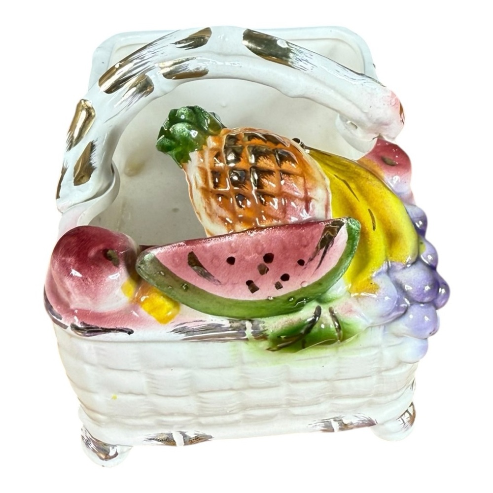 Vintage Ceramic Fruit Basket Figurine